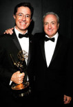 Television personality Stephen Colbert (L) and producer Lorne Michaels