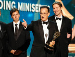 Producer Tom Hanks (center) and the producers of John Adams