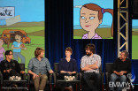 Efren Martinez, Jon Heder, Jerusha and Jared Hess and Mike Scully onstage during the Napoleon Dynamite panel