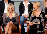 Chelsea Handler and Laura Prepon onstage during the Are You There, Chelsea? panel at the 2012
