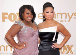 (L-R) Amber Riley and Jenna Ushkowitz arrives at the Academy of Television Arts &amp; Sciences 63rd Primetime Emmy Awards