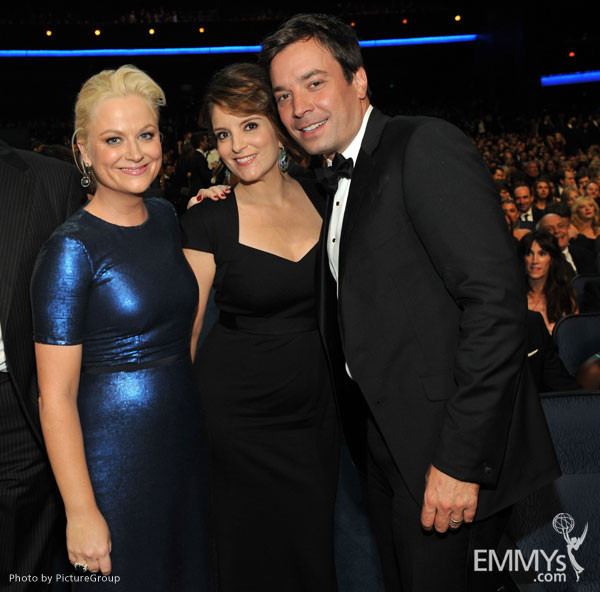 Amy Poehler, Tina Fey and Jimmy Fallon during the Academy of Television Arts &amp; Sciences 63rd Primetime Emmy Awards 