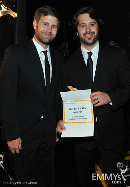 Emmy award winners Matt O'Conor and Anthony Marchegiano backstage