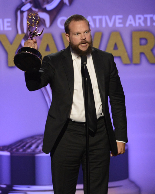 Cameron Glendenning accepts the award for Outstanding Cinematography for Reality Programming for Deadliest Catch