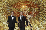 Jimmy Kimmel and Neil Patrick Harris on stage at the 65th Emmys
