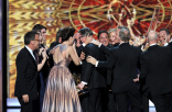 The cast and crew of "Breaking Bad" on stage at the 65th Emmys