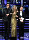 Presenters Jim Parsons, Kaley Cuoco and Johnny Galecki 