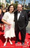 TV host James Lipton (R) and guest arrive at the 62nd Annual Primetime Emmy Awards held at the Nokia Theatre