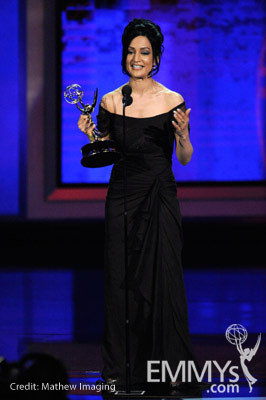 Actress Archie Panjabi accepts her award onstage at the 62nd Annual Primetime Emmy Awards held at the Nokia Theatre