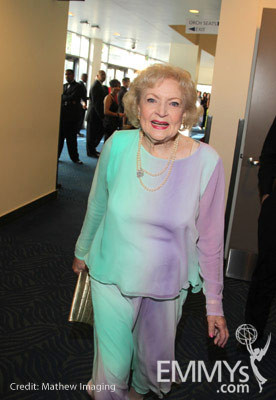 Betty White poses in the Green Room during the 62nd Annual Primetime Emmy Awards held at Nokia Theatre 