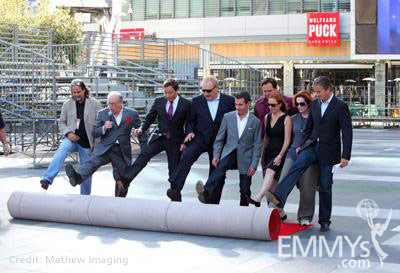 Director Glenn Weiss (L), ATAS CEO John Shaffner, Jimmy Fallon, producer Don Mischer &amp; producers at the red carpet rollout for t