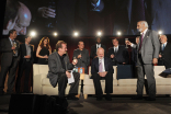 Jay Sandrich (R) toasts his protege and friend James Burrows