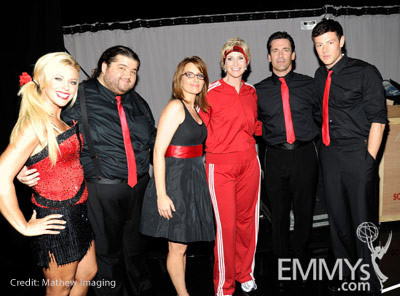 TV personality Kate Gosselin (L) and actors Jorge Garcia, Tina Fey, Jane Lynch, Jon Hamm and Cory Monteith attend the 62nd Annual Primetime Emmy Awards