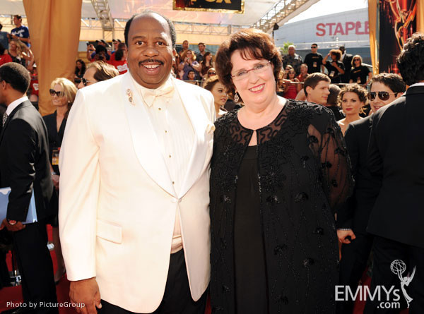 Leslie David Baker (L) and Phyllis Smith arrive at the Academy of Television Arts &amp; Sciences 63rd Primetime Emmy Awards 
