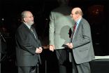 Host Jon Burlingame and The Simpsons composer Alf Clausen.