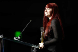 Kristina League accepts her award at the 37th College Television Awards at the Skirball Cultural Center on Wednesday, May 25, 2016, in Los Angeles.
