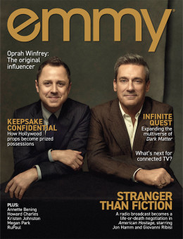'American Hostage' stars Jon Hamm and Giovanni Ribisi on the cover of emmy magazine, Issue #9, 2026.