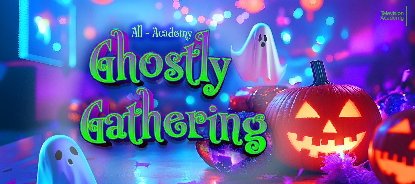 All Academy Ghostly Gathering poster with cartoon ghosts and pumpkins