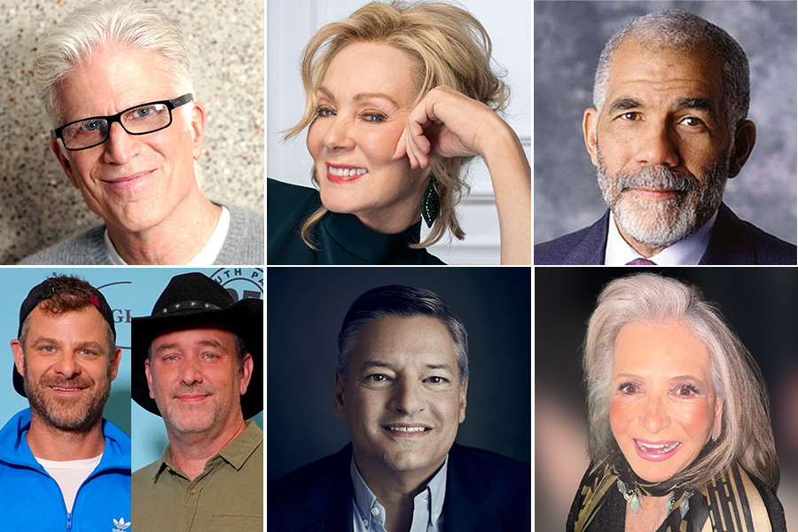 (top) Ted Danson, Jean Smart, Ed Bradley and (bottom) Trey Parker and Matt Stone, Ted Sarandos and Sheila Nevins