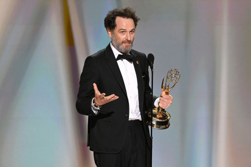 Matthew Rhys accepts the Emmy for Outstanding Lead Actor in a Limited or Anthology Series or Movie for The Beast In Me during the 78th Emmy Awards