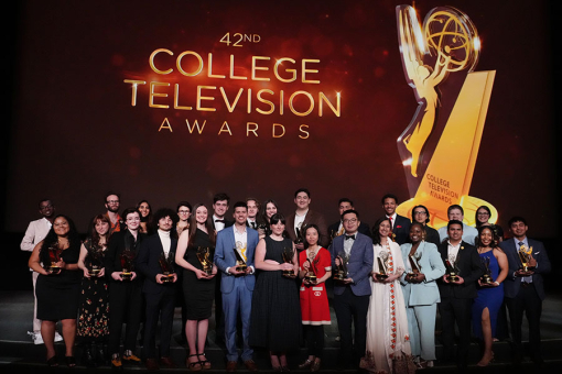 Winners pose onstage at the 42nd College Television Awards presented by the Television Academy Foundation