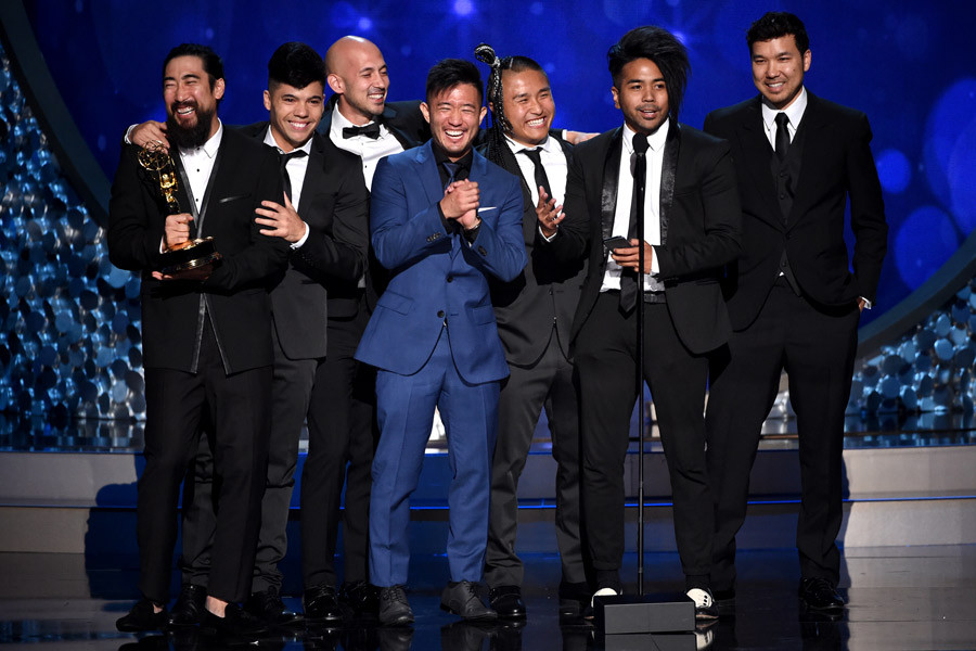 Quest Crew accepts the award for outstanding choreography for “America’s Best Dance Crew” during night two of the Television Academy's 2016 Creative Arts Emmys.