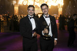 Leo Campos Barreto and Johnny Han with the award for Outstanding Special Visual Effects in a Single Episode for The Penguin at the Governors Gala at the 2025 Creative Arts Emmy Awards