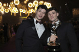 Tony Resendiz and Michael Fontaine with their award for Outstanding Prosthetic Makeup for The Penguin attend the Governors Gala at the 2025 Creative Arts Emmy Awards