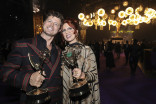 Tyler Kinney and Kameron Lennox of The Studio their award for Outstanding Contemporary Costumes for a Series attend the Governors Gala, at the 2025 Creative Arts Emmy Awards