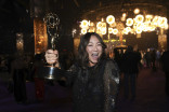 Esther J. Han with their Emmy for Outstanding Contemporary Costumes for a Limited or Anthology Series or Movie for The Penguin at the Governors Gala at 2025 Creative Arts Emmy Awards