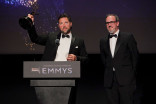 Rob Drewett and Andy Nancollis accept the Emmy for the development of the AGITO Dolly System