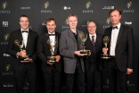 Pascal Pellegrin, Gael Rouvroy, Thomas Richter, Wolfgang Heppner and Seigfried Foessel pose with their Emmys