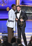 The Four Seasons' Colman Domingo presents The Pitt's Noah Wyle the award for Outstanding Lead Actor