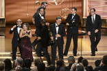 The team from The Late Show With Stephen Colbert accept the award for Outstanding Talk Series
