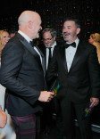 Michael Davies, from left, and Jimmy Kimmel are seen backstage during night one of the 78th Emmy Awards