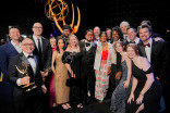 The team from The Late Show with Stephen Colbert backstage at the Thank You Cam, winners for Outstanding Writing for a Variety Series during night one of the 78th Emmy Awards