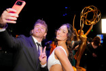 West Wilson, from left, and R'Bonney Gabriel backstage at the Thank You Cam during night one of the 78th Emmy Awards