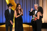 Robert Aguirre, from left, Bethany Barton, Chet Maxwell, and Denise Pizzini accept the Emmy for Outstanding Production Design for a Variety Special for The Muppet Show during night one of the 78th Emmy Awards