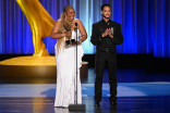 Suzette Boozer and Henry Sanchez accept the Emmy for Outstanding Hairstyling for a Variety, Nonfiction or Reality Program for RuPaul's Drag Race during night one of the 78th Emmy Awards