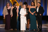 The team from Bridgerton accepts the Emmy for Outstanding Period or Fantasy/Sci-Fi Hairstyling during night two of the 78th Emmy Awards