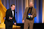 Kevin D. Ross and Max Koepke accept the Emmy for Outstanding Picture Editing for a Limited or Anthology Series or Movie for DTF St. Louis during night two of the 78th Emmy Awards