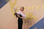 Allison Janney poses in the press room with the Emmy for Outstanding Supporting Actress in a Drama Series for The Diplomat during the 78th Emmy Awards telecast