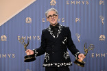 Alan Cumming poses in the press room with their Emmys for Outstanding Reality Competition Program for The Traitors during the 78th Emmy Awards telecast