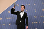 Tom Pelphrey poses in the press room with the Emmy for Outstanding Supporting Actor in a Drama Series for Task during the 78th Emmy Awards telecast