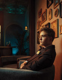 Arlan Ruf poses in a tuxedo in the Emmy Photo Studio