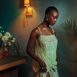 Joy Sunday poses in a gown in the Emmy Photo Studio