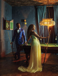 Sterling K. Brown and Ryan Michelle Bathé play pool in the Emmy Photo Studio