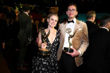 Claire O'Shea and Chris Mannion, winners of Outstanding Reality Competition Program for The Traitors, enjoy the 78th Emmy Awards Governors Gala
