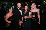 (From left) Kelly Galuska, Colton Dunn, Kaitlin Waldron, and Mackenzie Dohr, winners of Outstanding Comedy Series for Widow's Bay, enjoy the 78th Emmy Awards Governors Gala