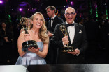 Megan Gearheart and Joe Sachs, winner of Outstanding Drama Series The Pitt, has their statuettes personalized during the 78th Emmy Awards Governors Gala